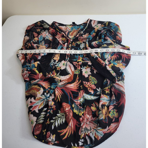 Zac & Rachel Batwing Boho Top Women's 1X V-Neck Semi Sheer Black Tropical - Picture 3 of 13